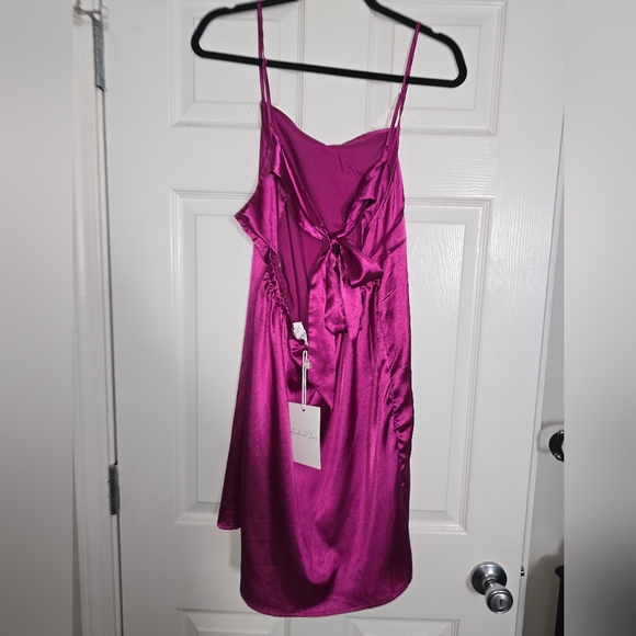 Birch And Stone Magenta Pink Satin Slip Dress Size X-Large - Picture 5 of 6